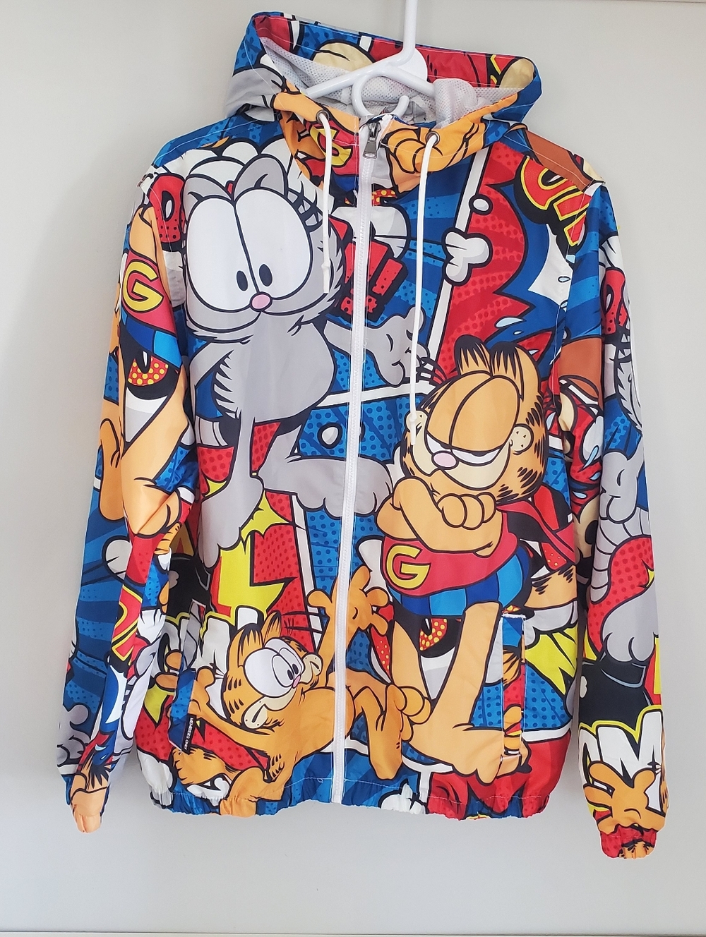 Members Only x Garfield Nickelodeon Hooded Windbreaker Lightweight Jacket Size M
